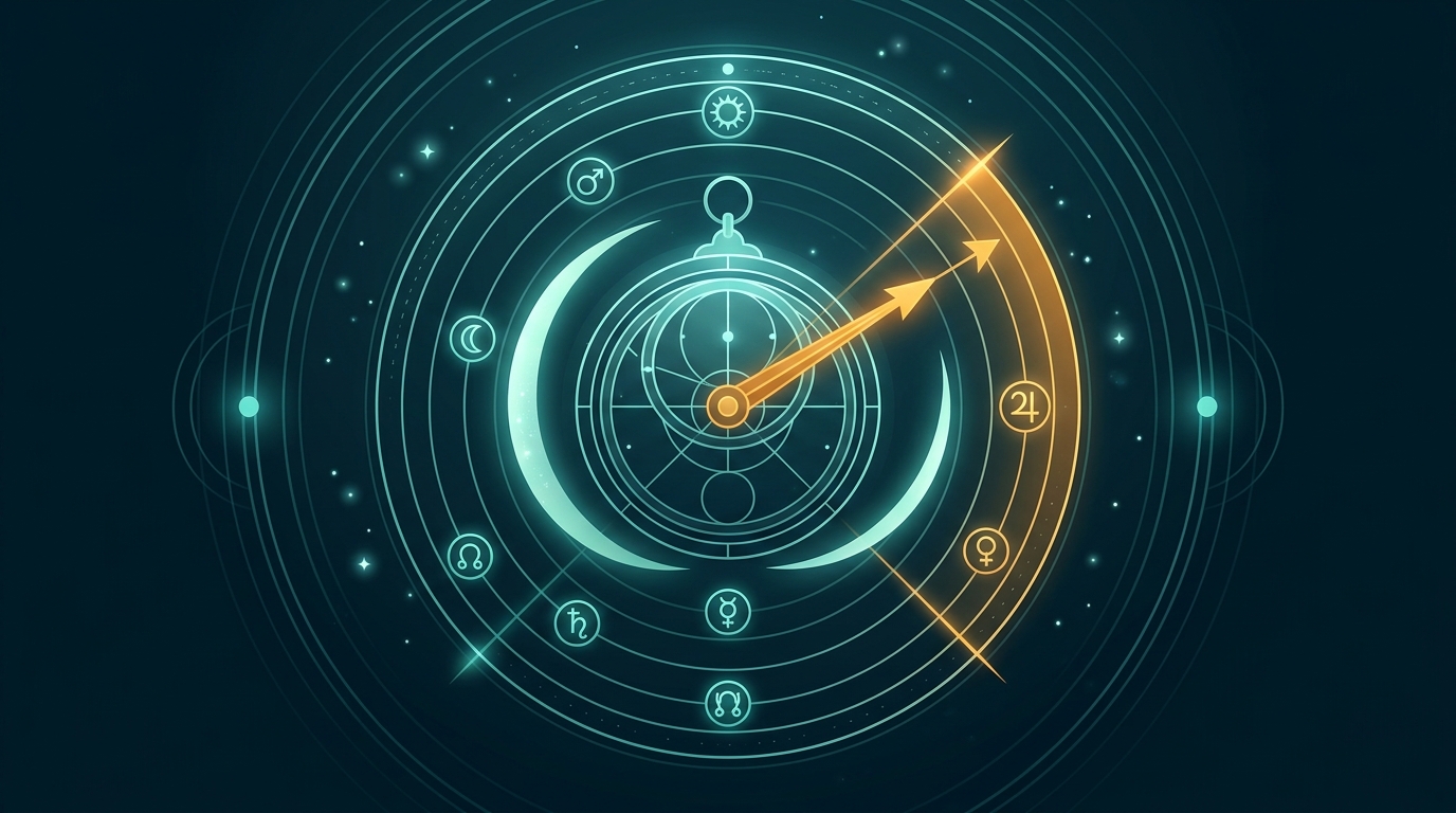 Astrolabe and concentric planetary orbits illustrating active Mahadasha calculation